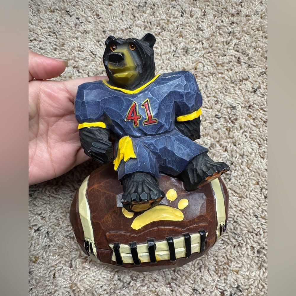 Resin Black Bear Football Figure #41  - Blue and Brown 7”